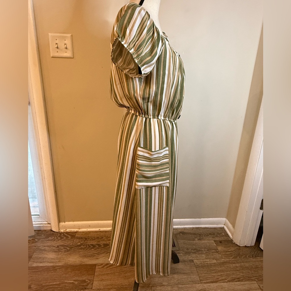 Naïf neutral striped boho chic long dress pockets SZ SM - Picture 2 of 12